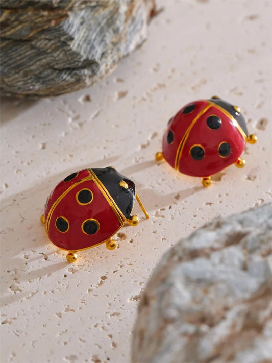 Ladybird red enamel push-back stud earrings - product image