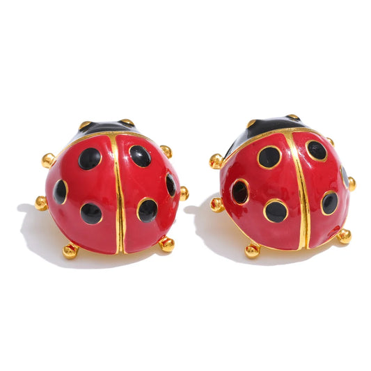 Ladybird red enamel push-back stud earrings - product image