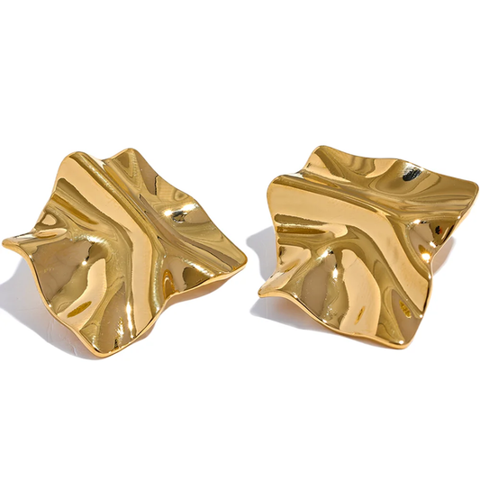 Large abstract metal texture stud earrings - product image