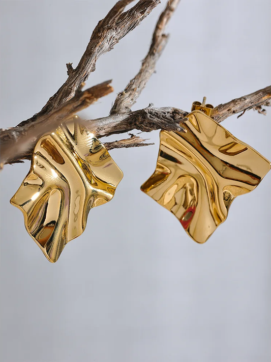 Large abstract metal texture stud earrings - product image