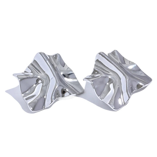 Large abstract metal texture stud earrings - product image