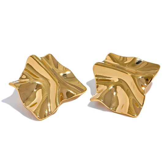 Large abstract metal texture stud earrings - product image