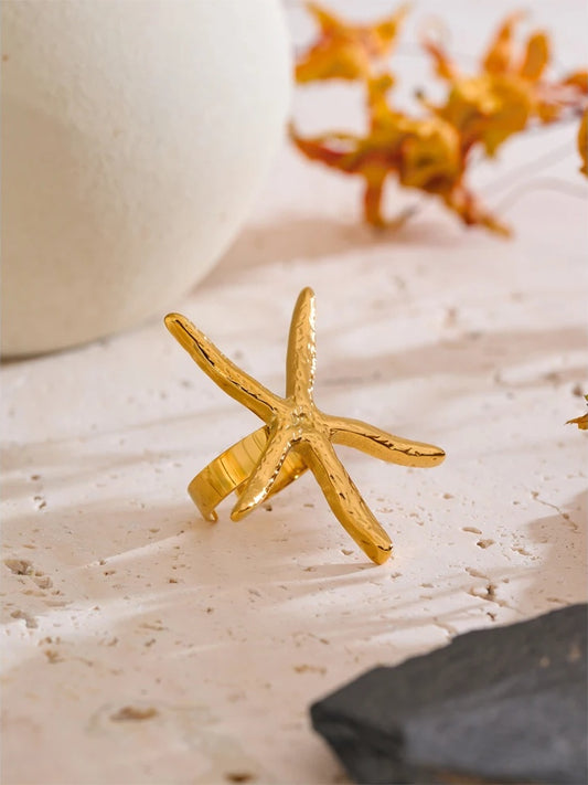 Large starfish ocean open finger ring - product image