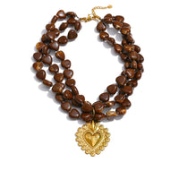 Layered Acrylic Beads Heart Pendant Necklace