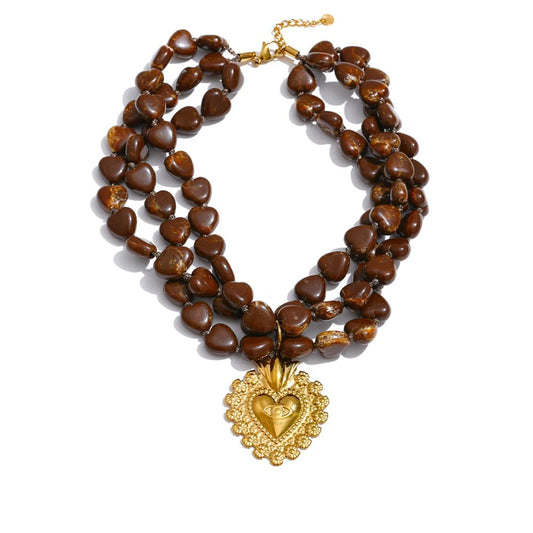 Layered acrylic beads heart pendant necklace - product image