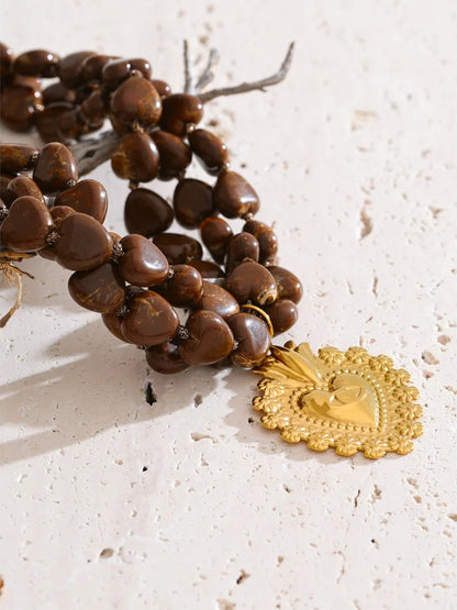 Layered acrylic beads heart pendant necklace - product image