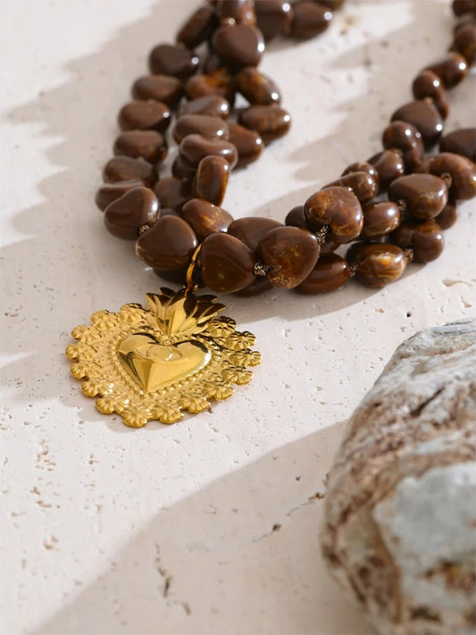 Layered acrylic beads heart pendant necklace - product image