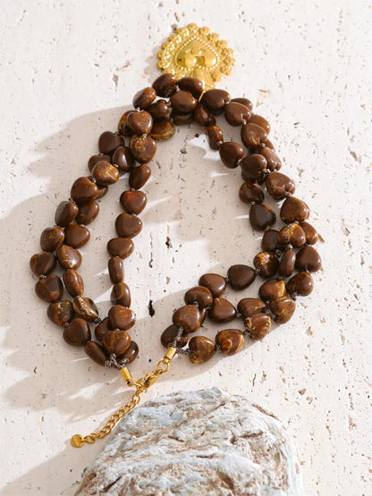 Layered acrylic beads heart pendant necklace - product image
