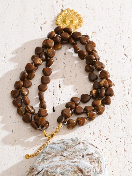 Layered acrylic beads heart pendant necklace - product image