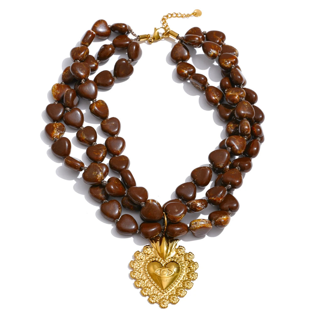Layered acrylic beads heart pendant necklace - product image