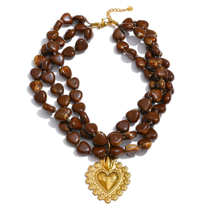 Layered acrylic beads heart pendant necklace - product image