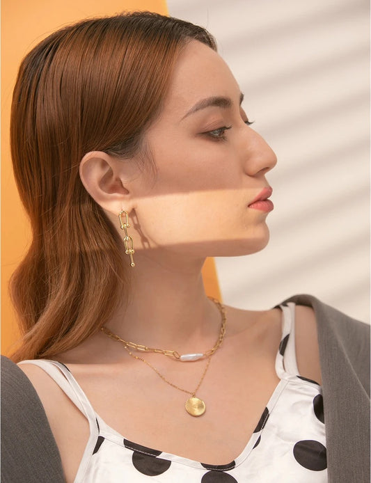 Layered chain coin portrait pearl necklace - product image