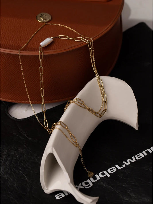 Layered chain coin portrait pearl necklace - product image