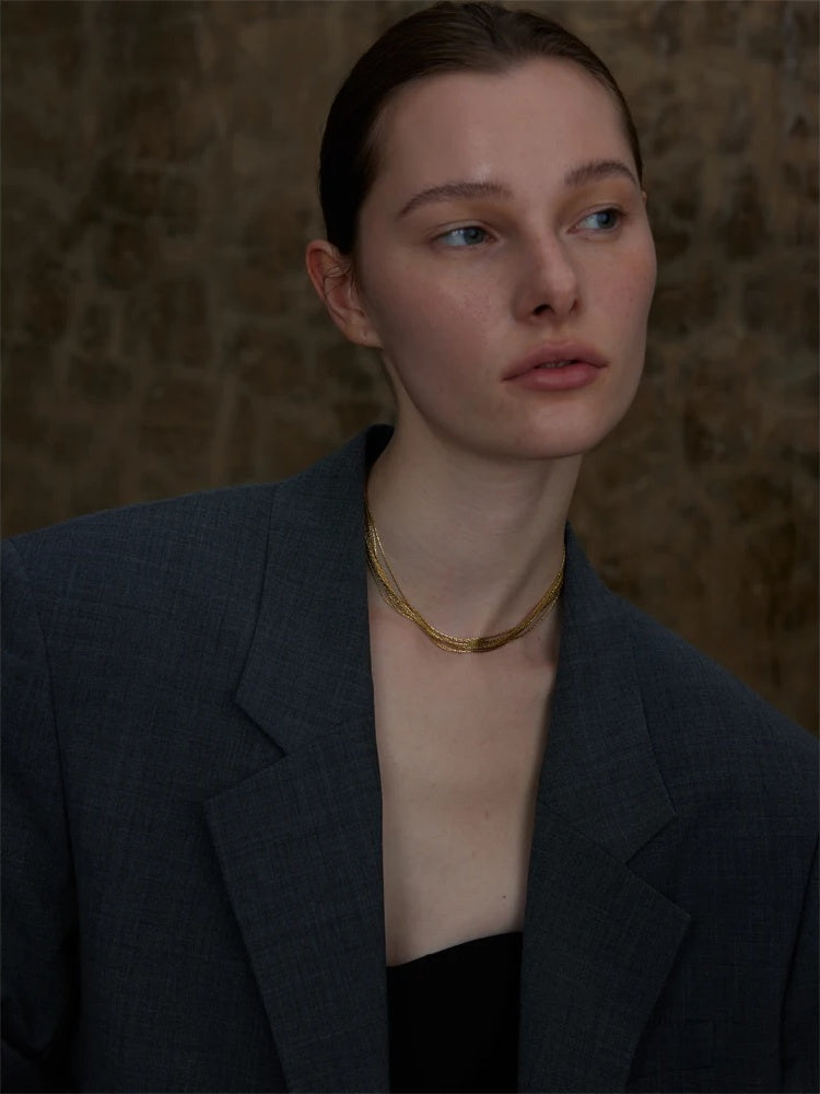 Layered chain overlay collar necklace fashion - product image