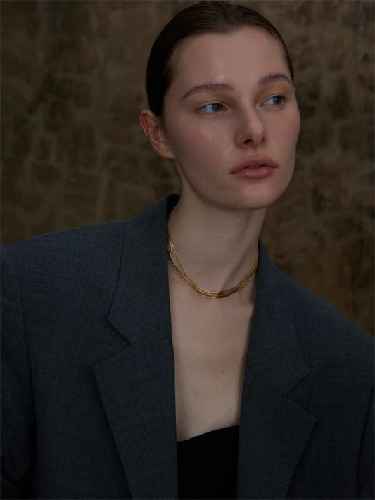 Layered chain overlay collar necklace fashion - product image