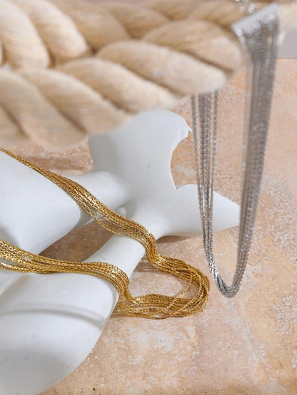 Layered chain overlay collar necklace fashion - product image