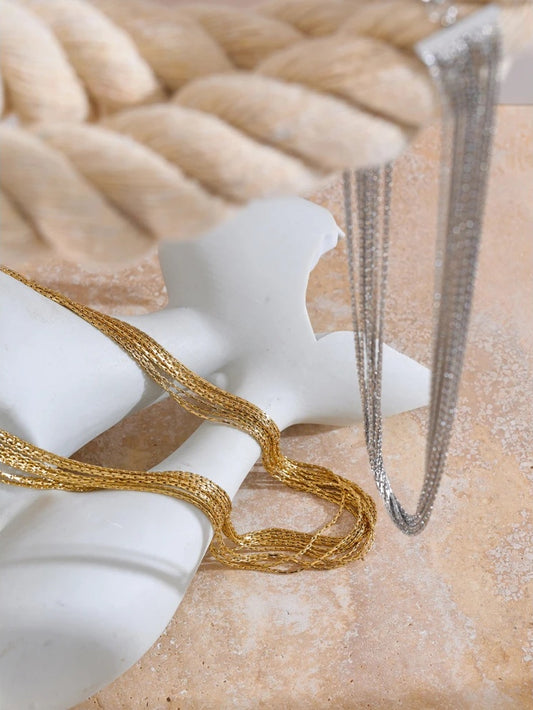Layered chain overlay collar necklace fashion - product image