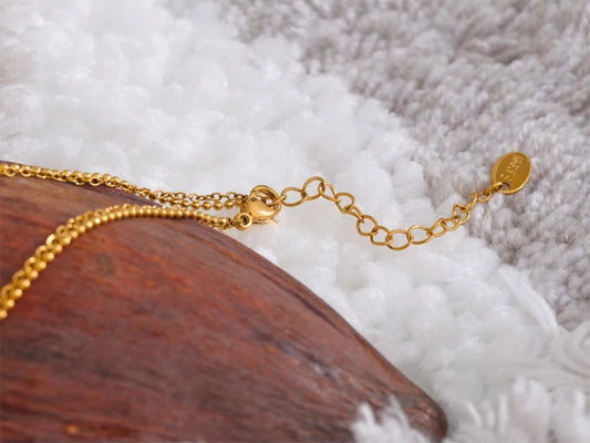 Layered chain square pendant necklace natural stone - product image