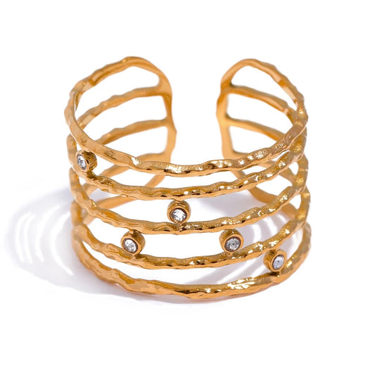 Layered cubic zirconia wide gold color ring - product image