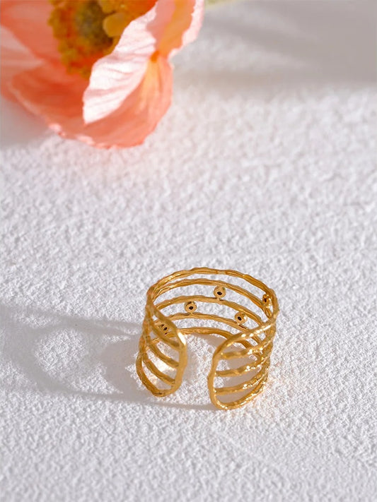 Layered cubic zirconia wide gold color ring - product image