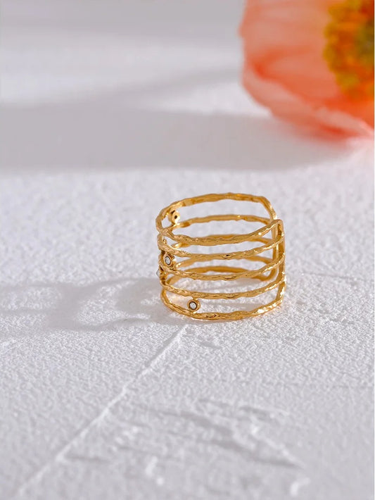 Layered cubic zirconia wide gold color ring - product image