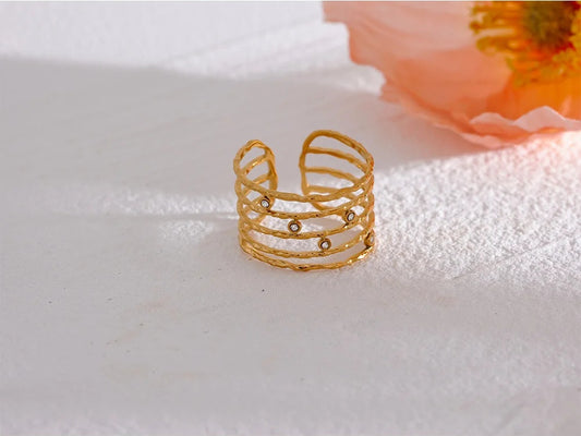 Layered cubic zirconia wide gold color ring - product image