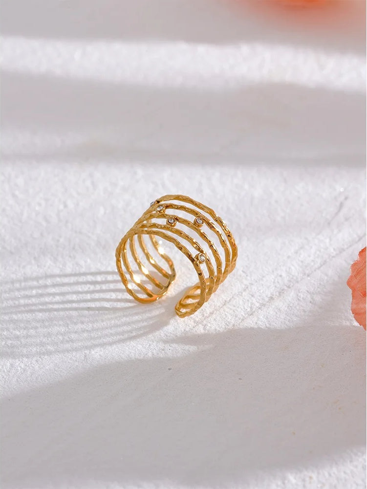 Layered cubic zirconia wide gold color ring - product image