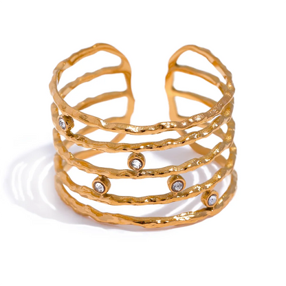 Layered cubic zirconia wide gold color ring - product image