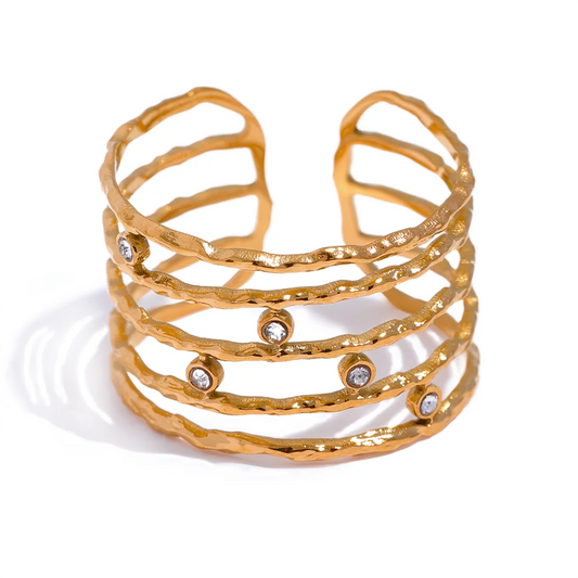 Layered cubic zirconia wide gold color ring - product image