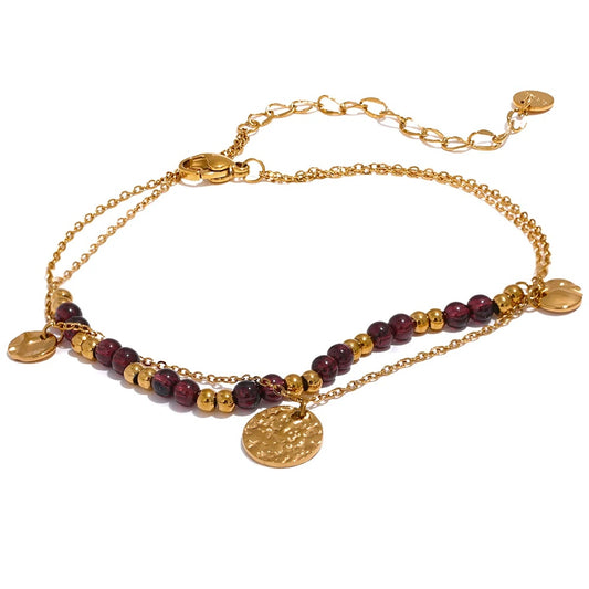 Layered garnet stone beads handmade anklet - product image