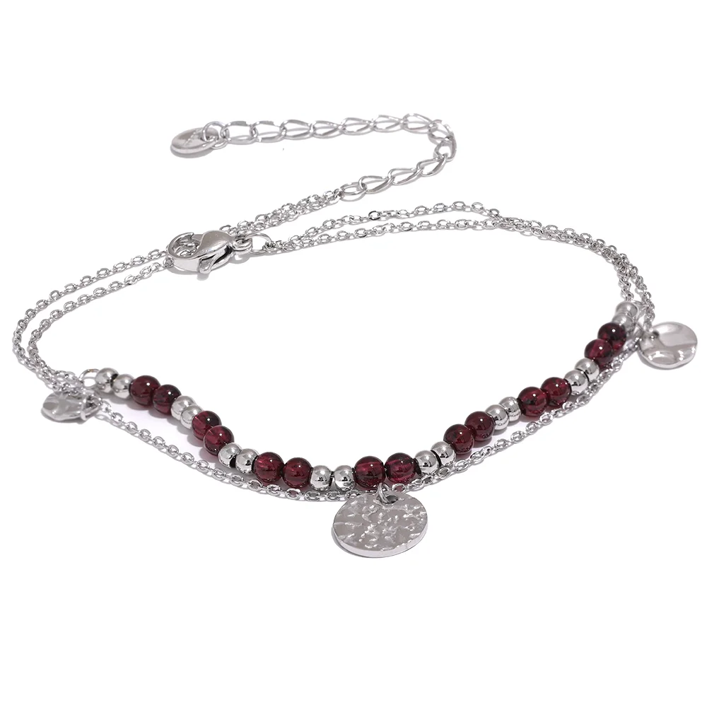 Layered garnet stone beads handmade anklet - product image