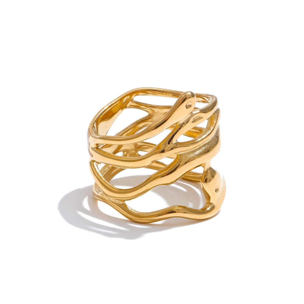 Layered hollow abstract wide fashion ring - product image