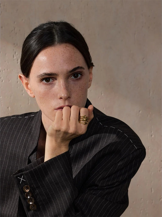 Layered hollow abstract wide fashion ring - product image