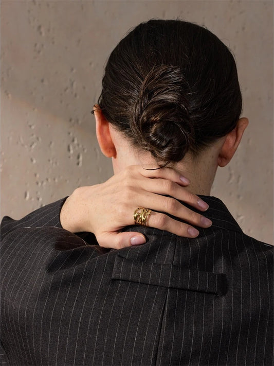 Layered hollow abstract wide fashion ring - product image