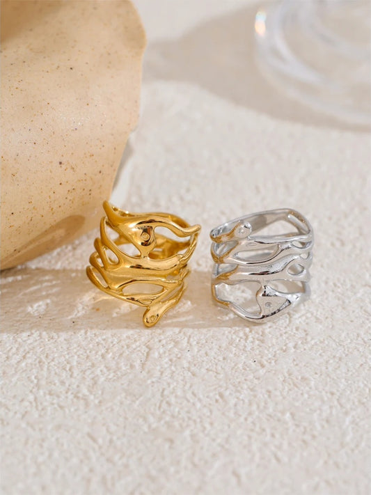 Layered hollow abstract wide fashion ring - product image