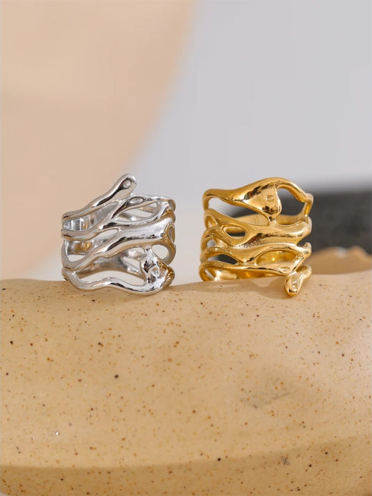 Layered hollow abstract wide fashion ring - product image