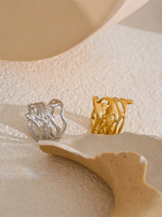 Layered hollow abstract wide fashion ring - product image