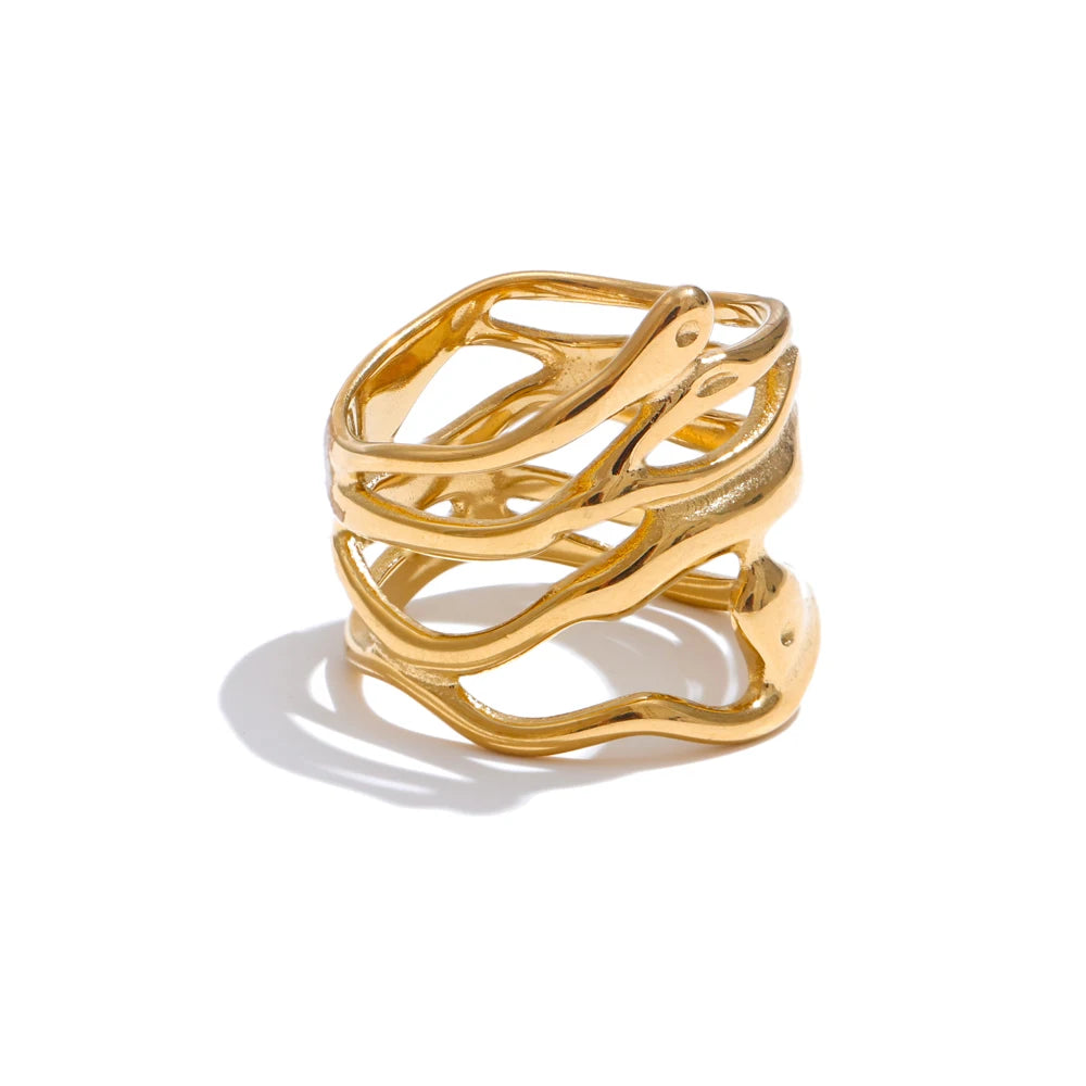 Layered hollow abstract wide fashion ring - product image