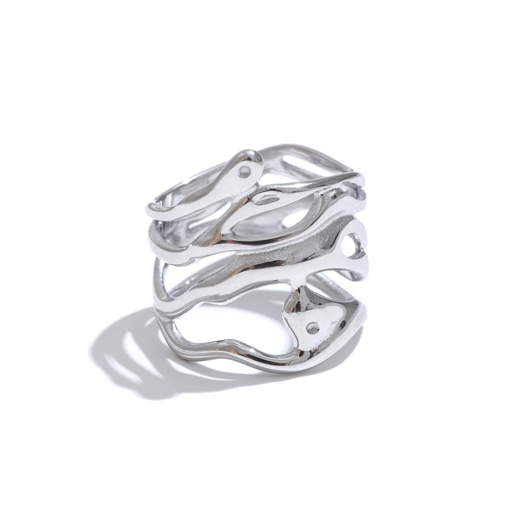 Layered hollow abstract wide fashion ring - product image