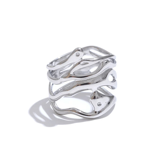 Layered hollow abstract wide fashion ring - product image