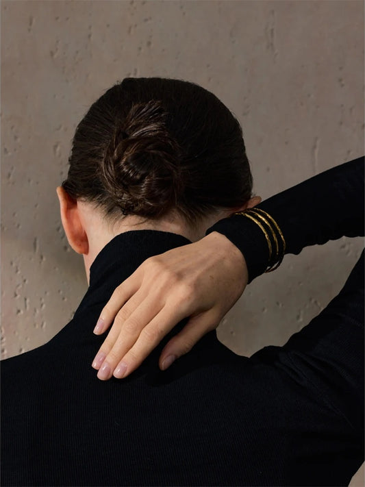 Layered hollow cuff open minimalist bracelet bangle women - product image