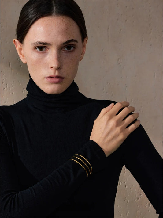 Layered hollow cuff open minimalist bracelet bangle women - product image