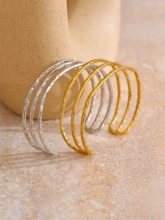 Layered hollow cuff open minimalist bracelet bangle women - product image