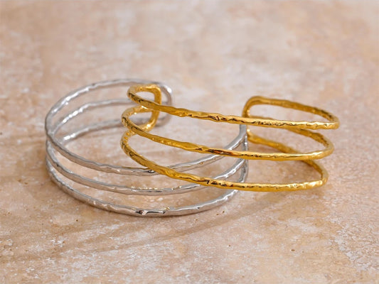 Layered hollow cuff open minimalist bracelet bangle women - product image