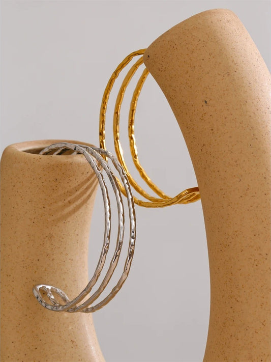 Layered hollow cuff open minimalist bracelet bangle women - product image