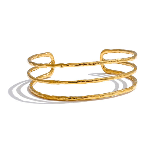 Layered hollow cuff open minimalist bracelet bangle women - product image