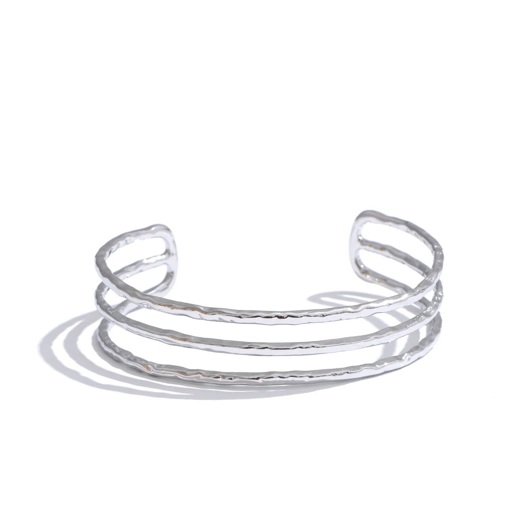 Layered hollow cuff open minimalist bracelet bangle women - product image