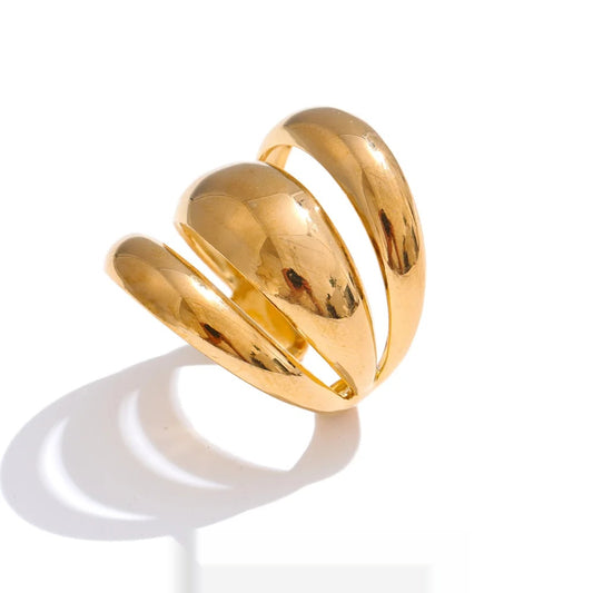 Layered hollow open abstract adjustable ring women - product image