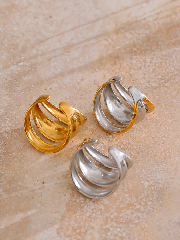 Layered hollow open abstract adjustable ring women - product image