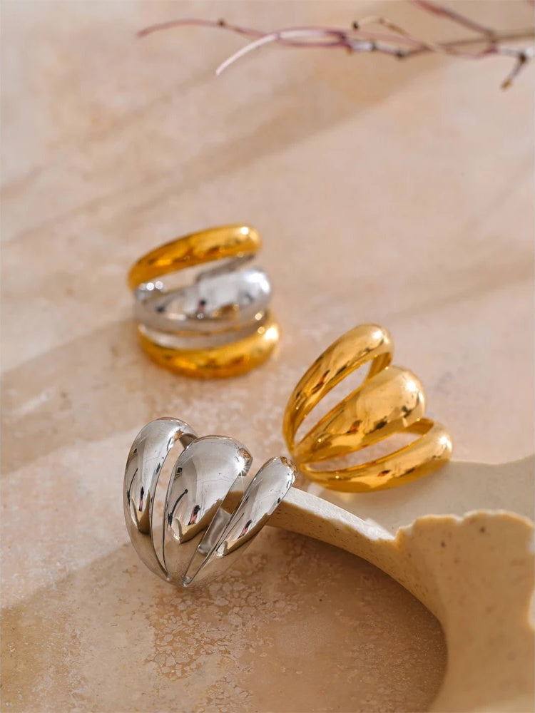Layered hollow open abstract adjustable ring women - product image